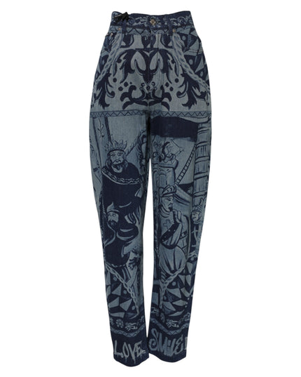 Dolce & Gabbana Blue Graphic Print Tapered Denim Jeans