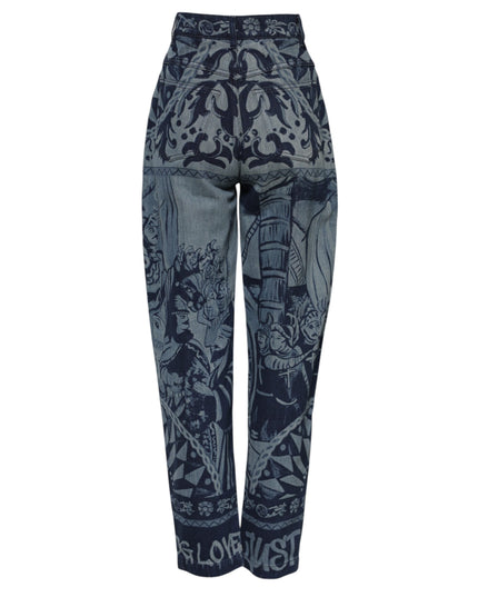 Dolce & Gabbana Blue Graphic Print Tapered Denim Jeans