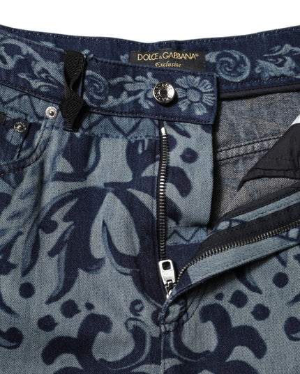 Dolce & Gabbana Blue Graphic Print Tapered Denim Jeans