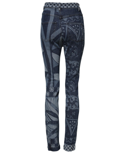 Dolce & Gabbana Blue Graphic Print Cotton Skinny Denim Jeans