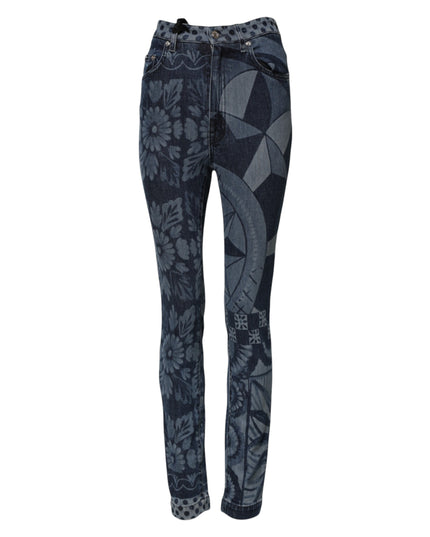 Dolce & Gabbana Blue Graphic Print Cotton Skinny Denim Jeans