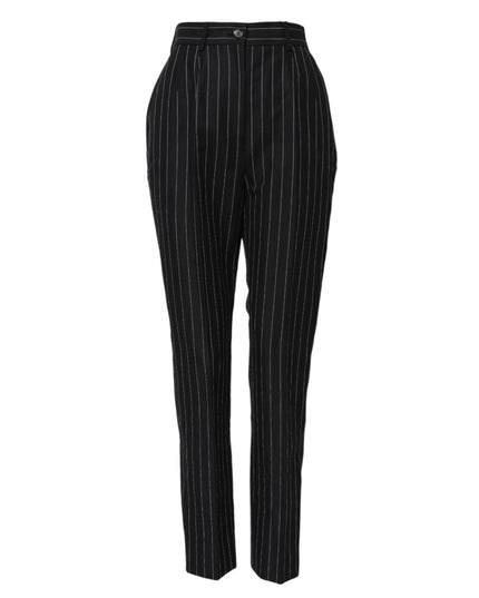 Dolce & Gabbana Black Stripes High Waist Tapered Pants
