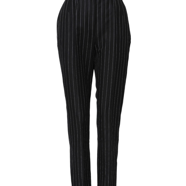 Dolce & Gabbana Black Stripes High Waist Tapered Pants