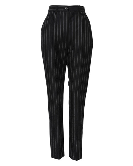 Dolce & Gabbana Black Stripes High Waist Tapered Pants