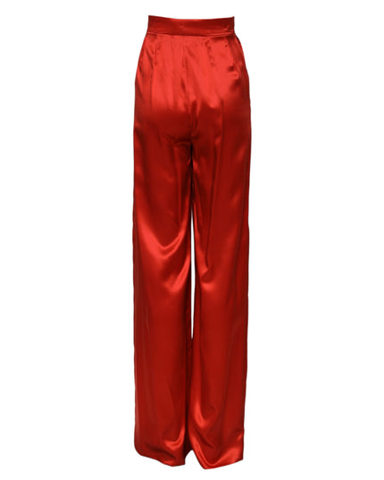 Dolce & Gabbana Red Satin High Waist Wide Leg Pants