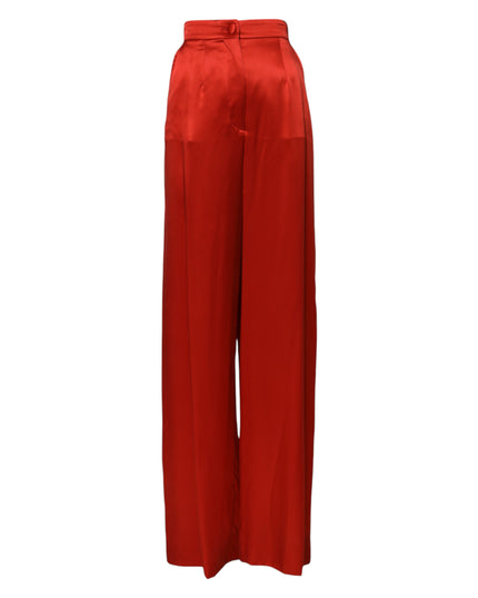 Dolce & Gabbana Red Satin High Waist Wide Leg Pants