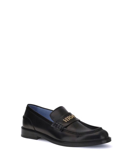 Versace Black Calf Leather Bos Taurus Slip-On Loafers