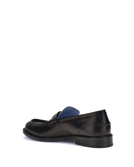Versace Black Calf Leather Bos Taurus Slip-On Loafers