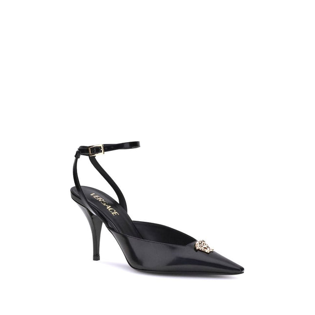 Versace Black Calf Leather Bos Taurus Pumps