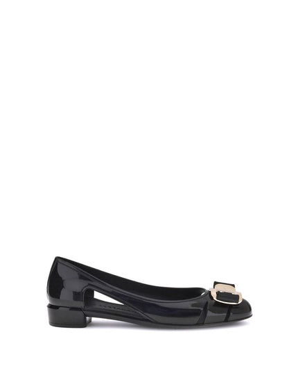 Ferragamo Black Rubber Ballet Flats