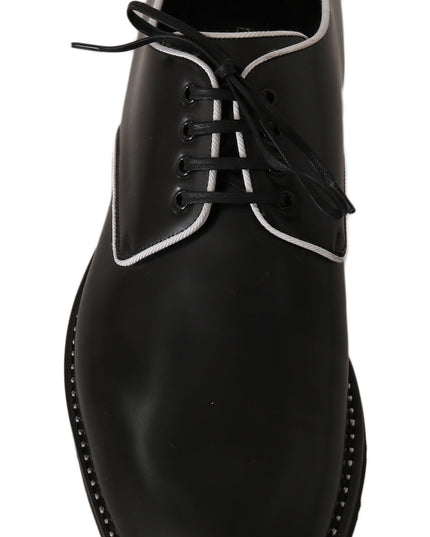 Dolce & Gabbana Black Leather White Line Dress Derby Shoes