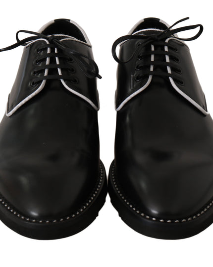 Dolce & Gabbana Black Leather White Line Dress Derby Shoes