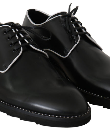 Dolce & Gabbana Black Leather White Line Dress Derby Shoes
