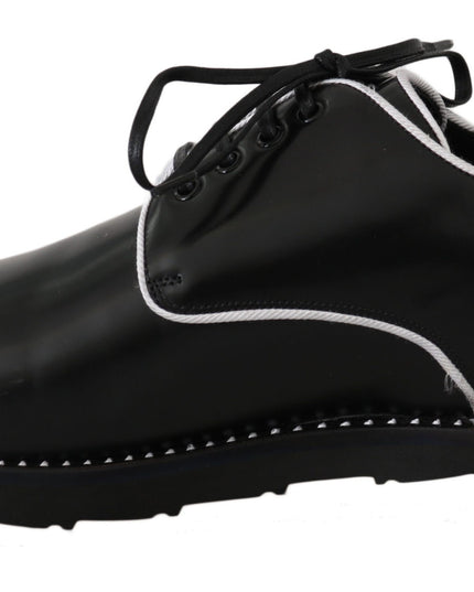 Dolce & Gabbana Black Leather White Line Dress Derby Shoes