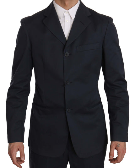 Romeo Gigli Two Piece 3 Button Cotton Blue Solid Suit