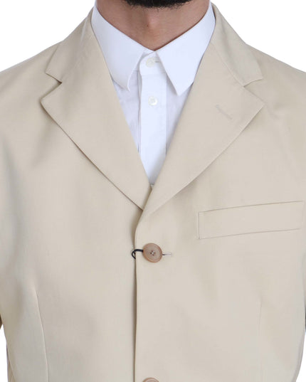 Romeo Gigli Two Piece 3 Button Beige Cotton Solid Suit