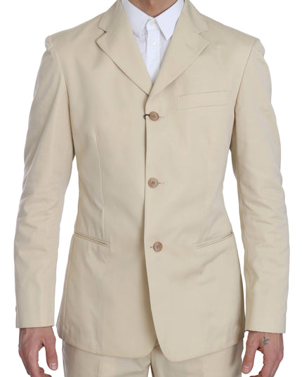 Romeo Gigli Two Piece 3 Button Beige Cotton Solid Suit