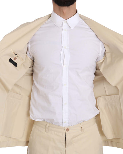 Romeo Gigli Two Piece 3 Button Beige Cotton Solid Suit