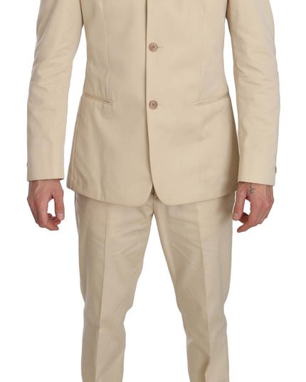 Romeo Gigli Two Piece 3 Button Beige Cotton Solid Suit