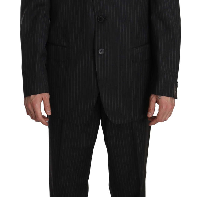 Z ZEGNA Black Striped Two Piece 3 Button 100% Wool Suit
