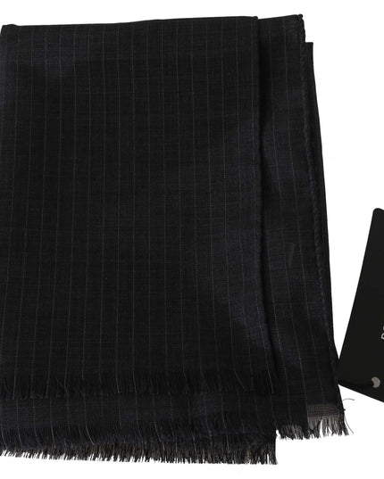 Dolce & Gabbana Gray 100% Wool Striped Pattern Wrap Scarf