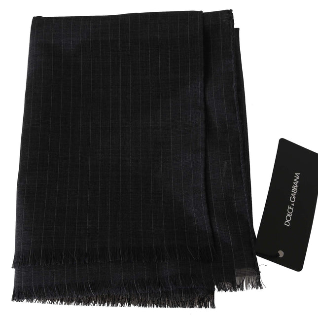 Dolce & Gabbana Gray 100% Wool Striped Pattern Wrap Scarf