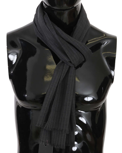 Dolce & Gabbana Gray 100% Wool Striped Pattern Wrap Scarf