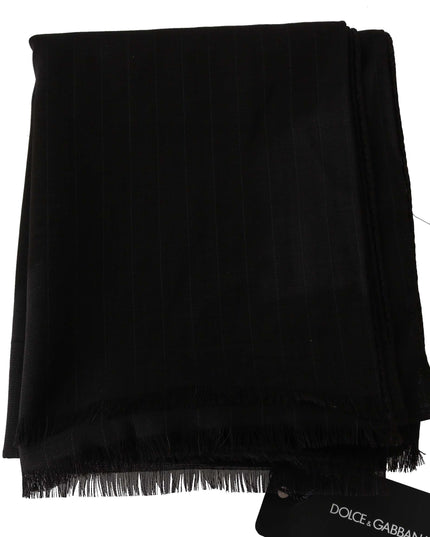 Dolce & Gabbana Dark Gray Virgin Wool Striped Pattern Wrap Scarf