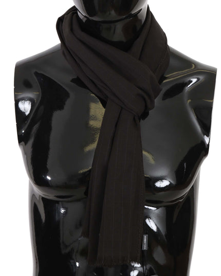 Dolce & Gabbana Dark Gray Virgin Wool Striped Pattern Wrap Scarf