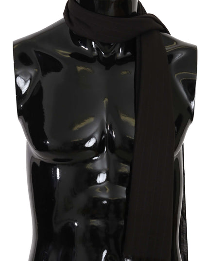 Dolce & Gabbana Dark Gray Virgin Wool Striped Pattern Wrap Scarf