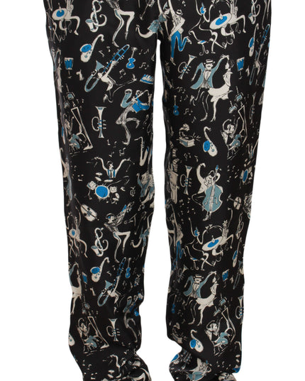 Dolce & Gabbana Black Musical Instrument Sleepwear Pants