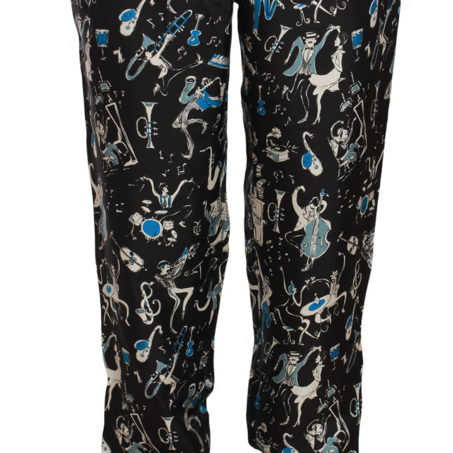 Dolce & Gabbana Black Musical Instrument Sleepwear Pants