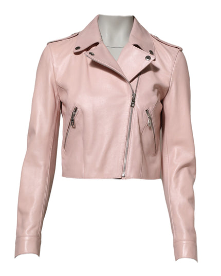 Dolce & Gabbana Light Pink Collar Leather Women Biker Jacket