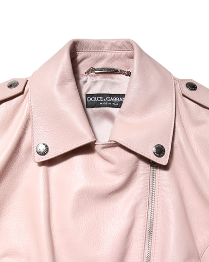 Dolce & Gabbana Light Pink Collar Leather Women Biker Jacket