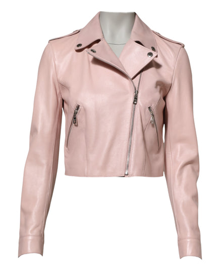 Dolce & Gabbana Light Pink Collar Leather Women Biker Jacket