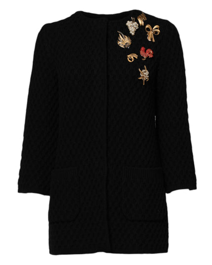 Dolce & Gabbana Black Cashmere Quilted Embellished Jacket