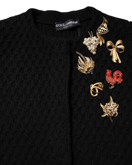 Dolce & Gabbana Black Cashmere Quilted Embellished Jacket