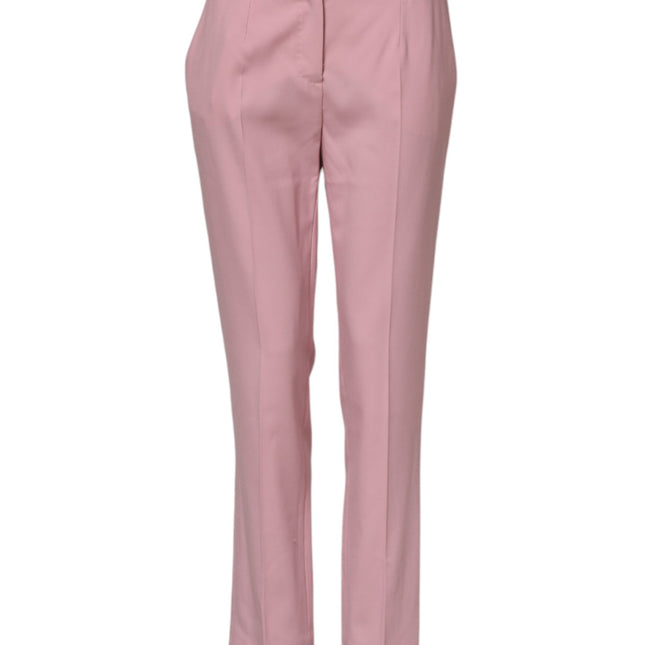 Dolce & Gabbana Pink Wool Mid Waist Tapered Pants