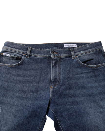 Dolce & Gabbana Blue Cotton Mid Waisted Straight Denim Jeans