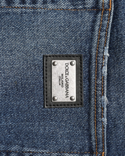 Dolce & Gabbana Blue Cotton Mid Waisted Straight Denim Jeans