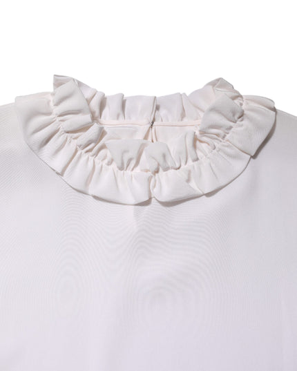 Dolce & Gabbana White Ruffled Neckline Blouse Pullover Top