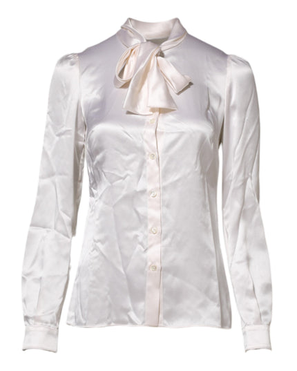 Dolce & Gabbana White Ascot Collar Long Sleeve Blouse Top
