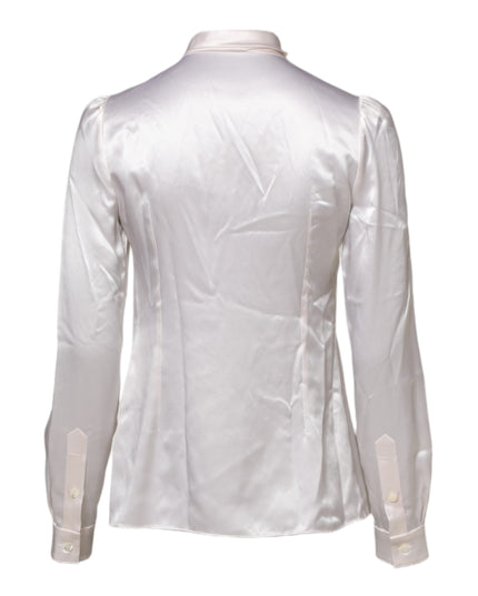 Dolce & Gabbana White Ascot Collar Long Sleeve Blouse Top