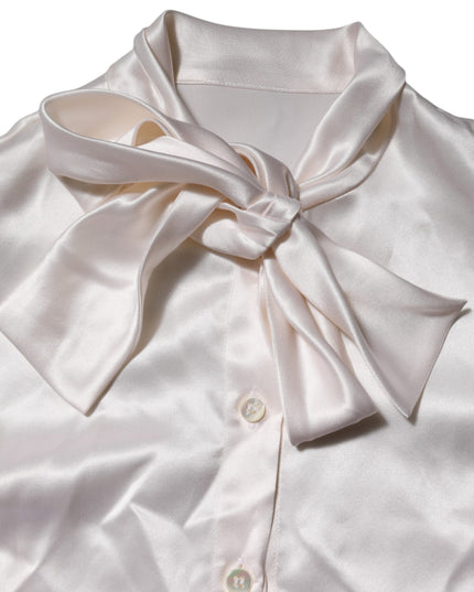 Dolce & Gabbana White Ascot Collar Long Sleeve Blouse Top