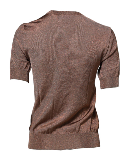 Dolce & Gabbana Brown Lily Embellished Round Neck Blouse Top