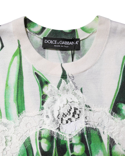 Dolce & Gabbana White Green Pea Print Sleeveless Blouse Top