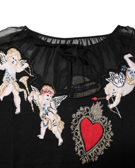 Dolce & Gabbana Black Sacred Heart Embroidered Crewneck Top