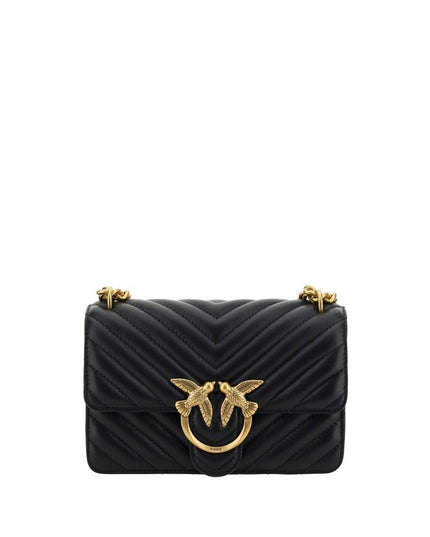 PINKO Black Calf Leather Bos Taurus Shoulder Bag