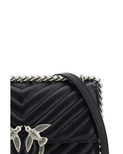 PINKO Black Calf Leather Bos Taurus Shoulder Bag