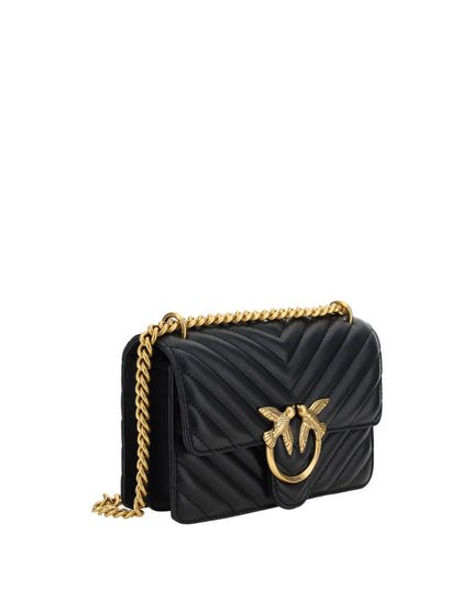 PINKO Black Calf Leather Bos Taurus Shoulder Bag